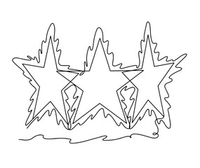 Poster - Continuous line of Three stars customer product rating review. vector illustration