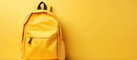 Poster - National School Backpack Awareness Day celebrates by showcasing a schoolbag and stationery on a table against a colorful background with copy space image.
