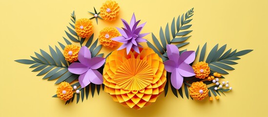 Wall Mural - An origami pineapple on a white backdrop with plenty of empty space for writing or images. Copy space image. Place for adding text and design