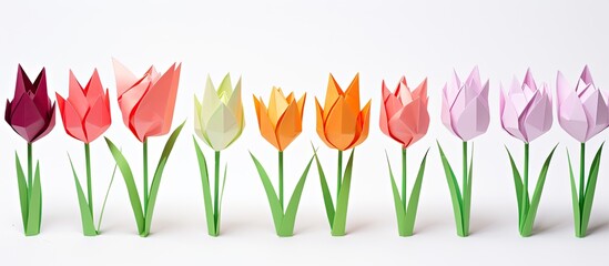 Wall Mural - Tulip origami displayed on a white background with copy space image.