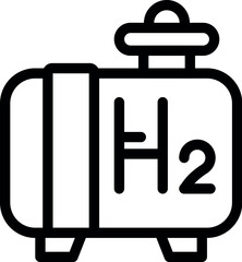 Sticker - Simplified black and white icon depicting a hydrogen storage container marked with h2