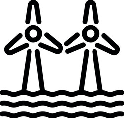 Poster - Simplistic vector illustration of two wind turbines operating over water in black and white