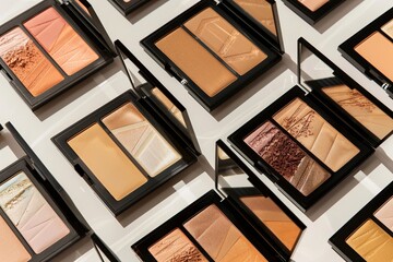 Aufkleber - Multiple palettes of various shades for contouring and highlighting makeup arranged on a white background. Generative AI