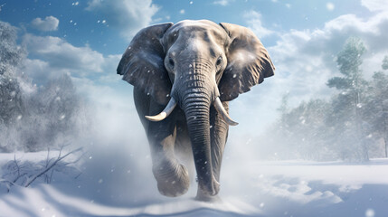 Wall Mural - elephant in the snow