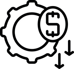 Canvas Print - Vector icon depicting cost reduction in black and white. Simple graphic design with gear and dollar sign