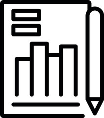 Poster - Professional black and white business report analysis document icon with bar graph. Line chart. And pen symbol for financial statistics planning and management