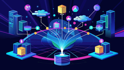 Wall Mural - Abstract representations of digital information flow, with streams of bright data points, vector graphics