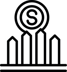 Poster - Linear vector icon of increasing bar graph with dollar symbol, depicting financial growth