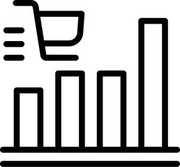 Poster - Black line icon depicting a shopping cart and upward growth chart, symbolizing economic or sales increase