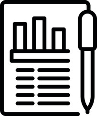 Aufkleber - black line icon of a bar chart on a document with a pen, symbolizing data analysis or report writing