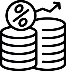 Canvas Print - Line art icon depicting increased profit with coin stacks and an upward arrow with percentage