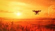 © Pemika - Aerial view of a drone flying over a golden field during sunset, capturing the beauty of the landscape
