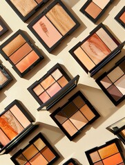 Poster - A flat lay showcasing various contouring and highlighting palettes with rich colors and elegant design. Generative AI
