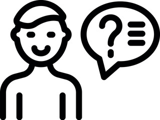 Poster - Black and white icon depicting a person with a question mark speech bubble, indicating curiosity or inquiry