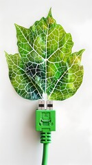 Poster - Green Network Cable with Leaf Pattern Sustainable Technology Connection