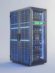 Poster - Futuristic Solar Powered Server Showcasing Renewable Energy and Sustainable Cloud Computing