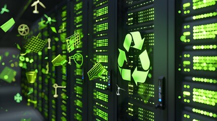 Poster - green and renewable data center logo representing sustainable technology