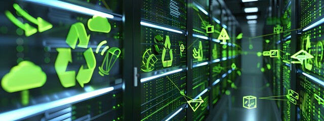 Poster - green data center logo renewable energy symbols and sustainable it infrastructure
