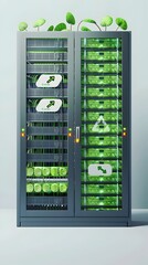 Poster - Energy Efficient Data Storage Futuristic Server Rack with Green Themes