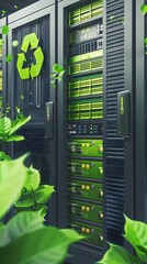 Poster - energy efficient data storage server rack with eco friendly themes