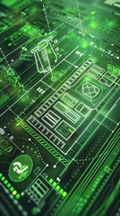 Poster - Eco Friendly Data Center Blueprint with Green Designs and Symbols
