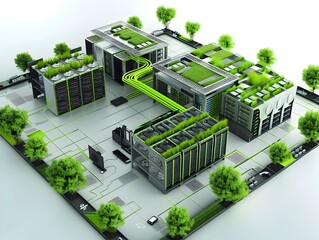 Poster - sustainable it infrastructure a 3d rendered eco friendly data center with green accents
