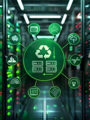 Poster - green data center badge representing renewable energy technologies