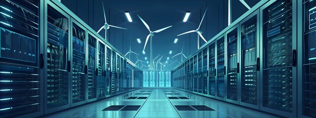 Poster - Futuristic Wind Powered Server Room with Modern Digital Infrastructure