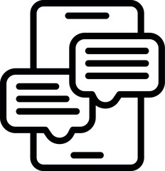 Wall Mural - Black and white vector illustration of a mobile phone with speech bubbles, symbolizing online chat or messaging