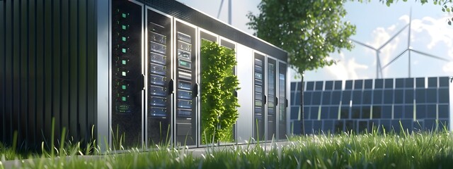 Poster - green energy data center icon d rendered of sustainable digital infrastructure