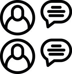 Poster - Black and white vector icon set featuring user avatars and chat bubbles