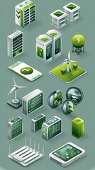 Poster - renewable energy data center icon set a sustainable of green technology ecosystem