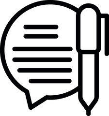 Poster - Black outline vector icon of a speech bubble and pen for communication concepts