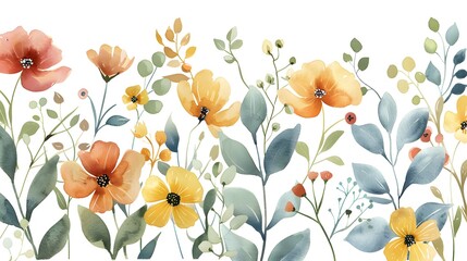 Wall Mural - Watercolor flowers on a white background