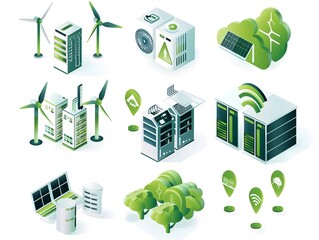 Poster - renewable energy data center icon set a visually striking collection of symbols representing