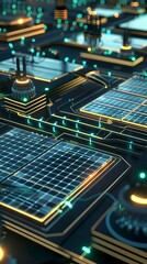 Poster - Futuristic Solar Powered Network Infrastructure Plan with Digital Circuits and Panels
