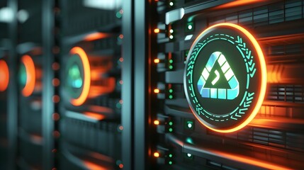 Poster - 3d rendered energy efficient data center badge icon emblem design