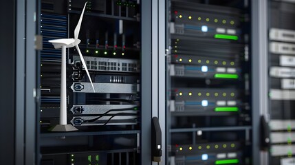 Poster - Futuristic Server Rack Design with Integrated Wind Turbine Energy Solution
