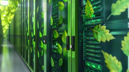 Poster - eco friendly data center equipment with leaf patterns offering sustainable technology solutions