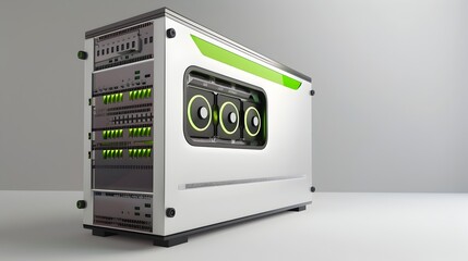 Poster - Energy Efficient Power Supply Design A Sleek and Futuristic Power Unit with Green Accents