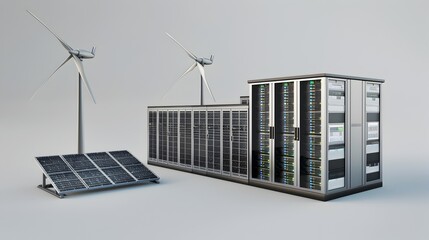 Poster - renewable energy powered data center with wind turbines and solar panels