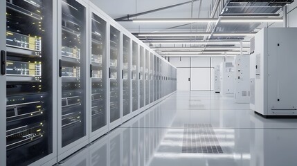 Poster - Renewable Energy Powered Data Center with Advanced Equipment in a Futuristic 3D Rendering
