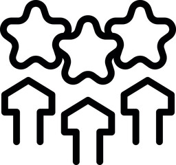 Poster - Black and white vector graphic of a 5star rating with upward arrows symbolizing growth or improvement