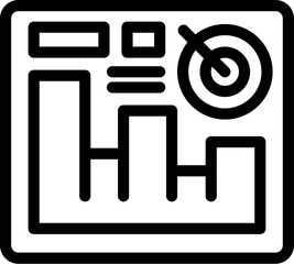 Poster - A simple line icon illustrating key aspects of business analytics, including a bar chart and a bullseye