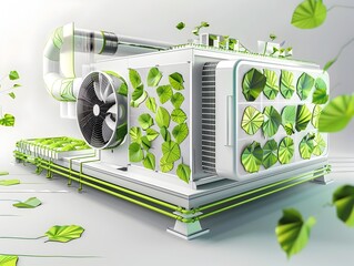 Wall Mural - of Renewable Energy Cooling System Design with Green Accents and Leaf Patterns