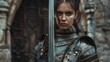 © harkamat - Beautiful woman medieval warrior standing ready for battle wallpaper AI generated image