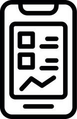 Poster - Black and white line icon of a smartphone showcasing apps and graphs on screen