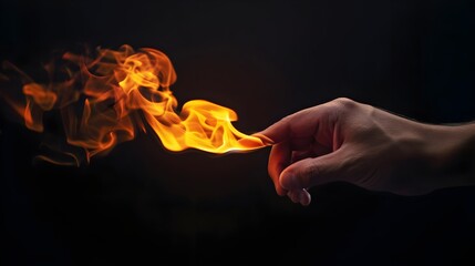 Hand Conjuring Fire Isolated On Black Background (Generative AI)