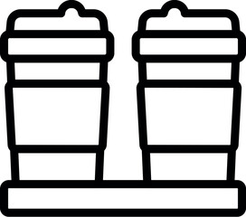 Poster - Black and white line icon of two takeaway coffee cups side by side
