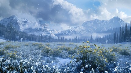 A snow covered mountain meadow